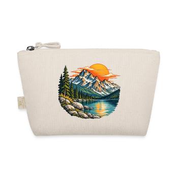Bergsee mit Tannen und orangefarbener Sonne - Bio-Täschchen - Natur - Vorne