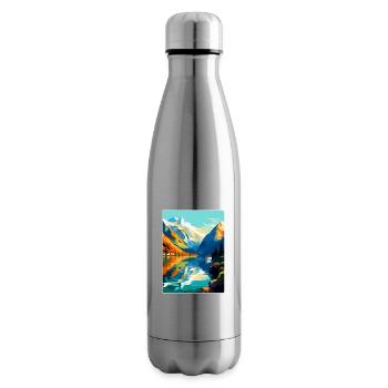 Souvenir de l’affiche de voyage vintage des fjords de Norvège - Bouteille isotherme - argent clair - Droite