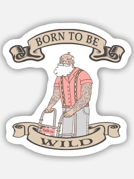 Aktiver Senior mit Rollator - Sticker Größe S (10 x 10 cm) - Mattweiß