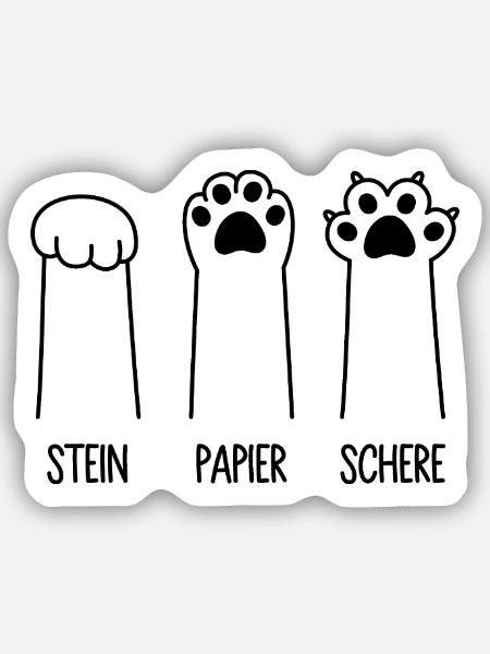 Stein Papier Schere Katze Pfote Spiel Katzenpfoten - Sticker Größe S (10 x 10 cm) - Mattweiß