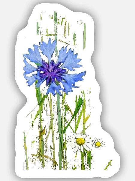 Kornblumen und Gänseblümchen Muster - Sticker Größe S (10 x 10 cm) - Mattweiß