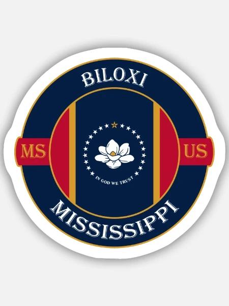 Biloxi Mississippi Flagge USA Reise Souvenir Abzeichen - Sticker Größe S (10 x 10 cm) - Mattweiß