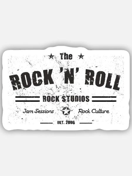 ROCK 'N' ROLL ROCK STUDIOS - Sticker Größe S (10 x 10 cm) - Mattweiß