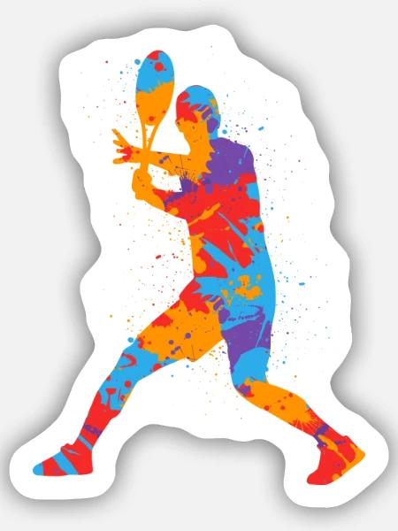 Tennis Spieler Bunt Jungen Tennisspieler Kinder - Sticker Größe S (10 x 10 cm) - Mattweiß