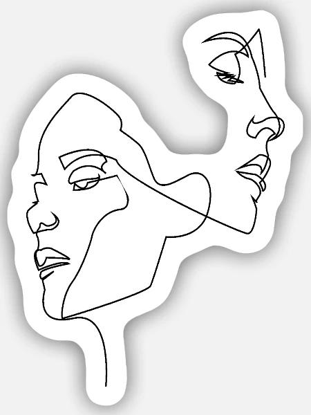 ONE LINE - Frauen Gesichter - Sticker Größe S (10 x 10 cm) - Mattweiß