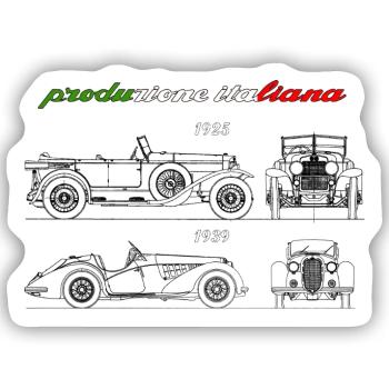 in Italien produzierter Oldtimer - Sticker Größe S (10 x 10 cm) - Mattweiß - Vorne