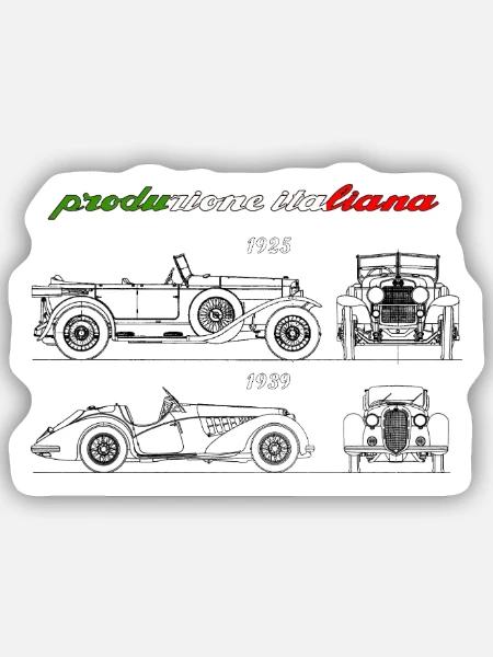 in Italien produzierter Oldtimer - Sticker Größe S (10 x 10 cm) - Mattweiß