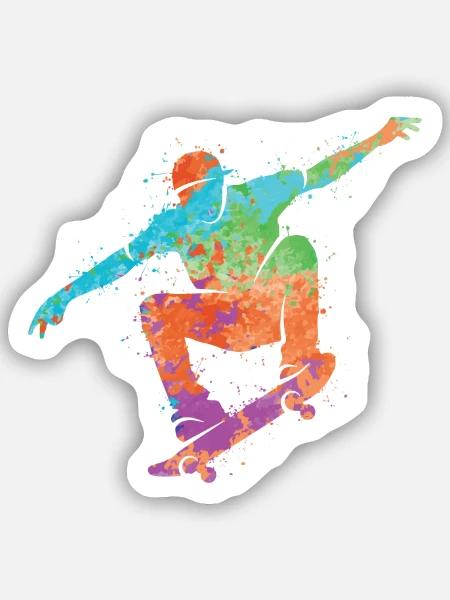 Skateboarder Bunt Skater Skaten Skateboard - Sticker Größe S (10 x 10 cm) - Mattweiß