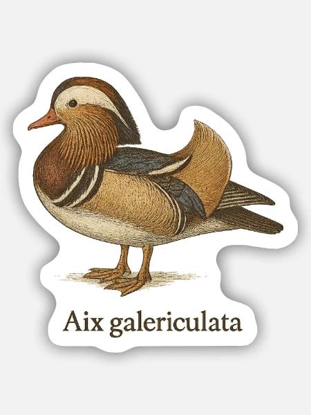 Mandarinente – Ornithologie Illustration - Sticker Größe S (10 x 10 cm) - Mattweiß