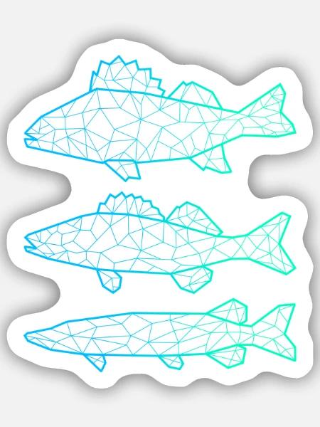 Raubfisch Angeln Polygon Barsch Zander Hecht - Sticker Größe S (10 x 10 cm) - Mattweiß