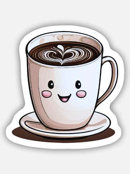 Lächelnde Tasse Kaffee - Sticker Größe S (10 x 10 cm) - Mattweiß