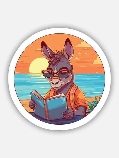 Esel Niedliche Lustige Karikatur Kawaii Buch Strand - Sticker Größe S (10 x 10 cm) - Mattweiß