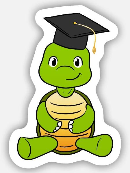 Graduation Turtle - Sticker Größe S (10 x 10 cm) - Mattweiß