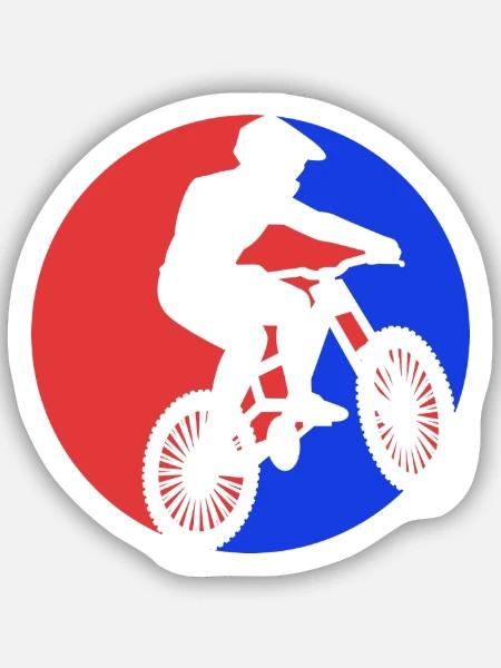 Mountainbiker auf Mountainbike - Sticker Größe S (10 x 10 cm) - Mattweiß