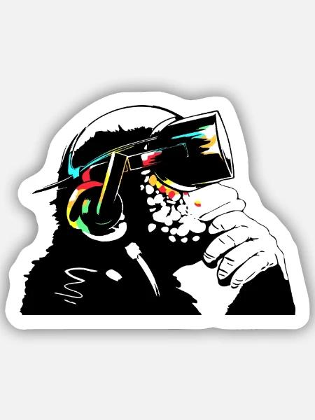 Monksy - Affe mit Virtual Reality Brille - Sticker Größe S (10 x 10 cm) - Mattweiß