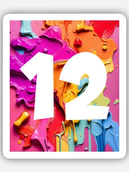 NR. 12 NUMMER 12 BUNT 12. GEBURTSTAG - Sticker Größe S (10 x 10 cm) - Mattweiß