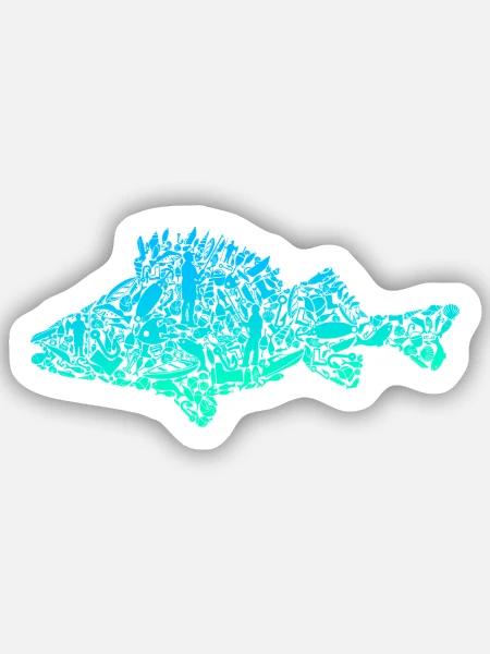 Barsch Angeln Fisch farbig Barschangeln Angler - Sticker Größe S (10 x 10 cm) - Mattweiß