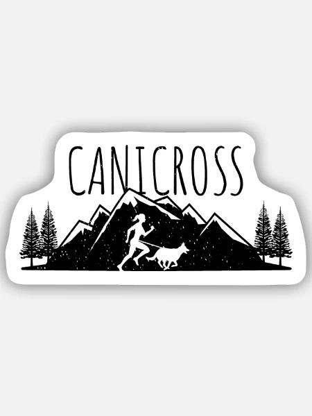 Canicross Geländelauf mit Hund Canicross Läuferin - Sticker Größe S (10 x 10 cm) - Mattweiß