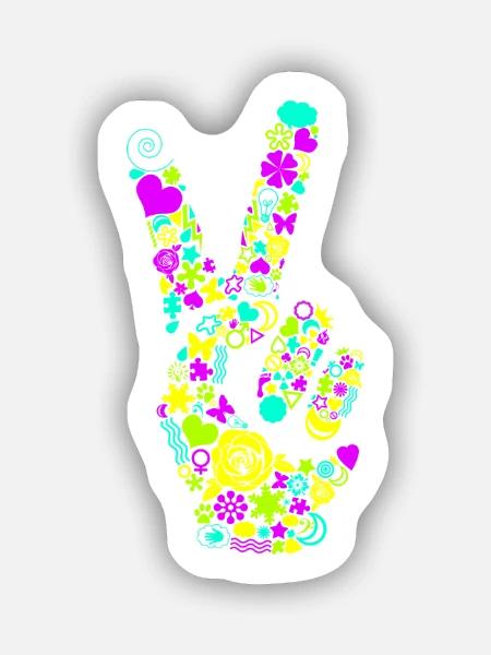 Peace Handzeichen Frieden Friedenssymbol Neon - Sticker Größe S (10 x 10 cm) - Mattweiß
