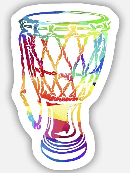 Vibrierende Djembe Handtrommel - Sticker Größe S (10 x 10 cm) - Mattweiß