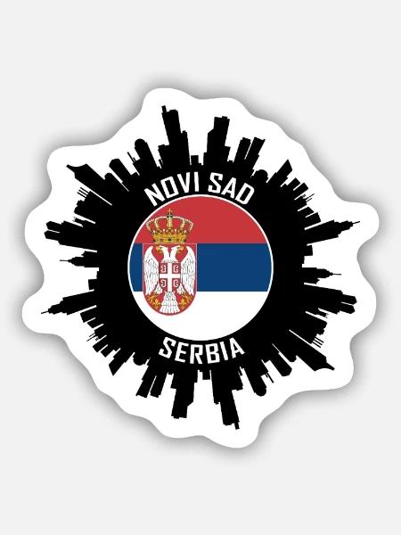 Novi Sad Skyline Serbien Flagge Reise Souvenir - Sticker Größe S (10 x 10 cm) - Mattweiß