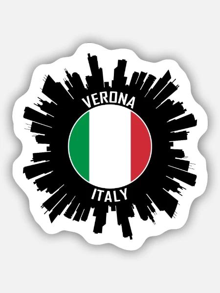 Verona Skyline Italien Flagge Reise-Souvenir - Sticker Größe S (10 x 10 cm) - Mattweiß