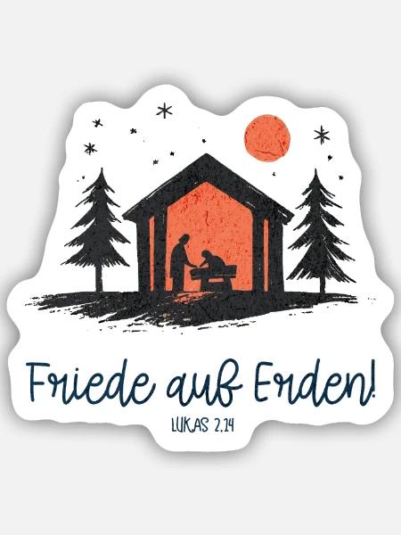 Friede auf Erden Weihnachtskrippe Heilige Familie - Sticker Größe S (10 x 10 cm) - Mattweiß
