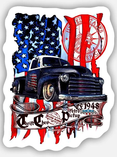 Vintage-Truck Patriot Flagge - Sticker Größe S (10 x 10 cm) - Mattweiß