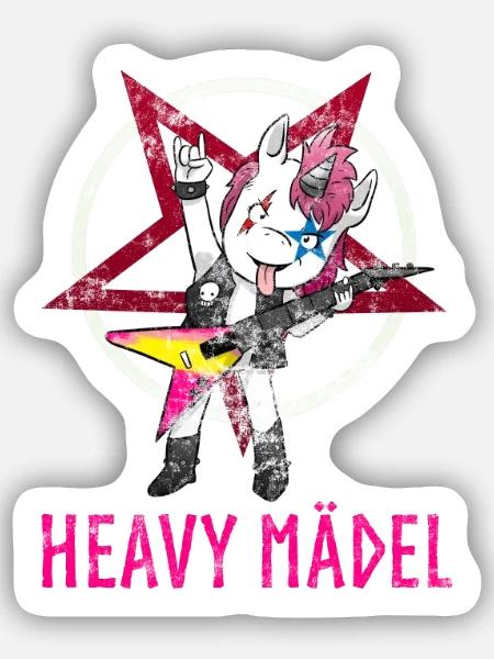 Heavy Mädel Metal Einhorn Mädchen Rock - Sticker Größe S (10 x 10 cm) - Mattweiß