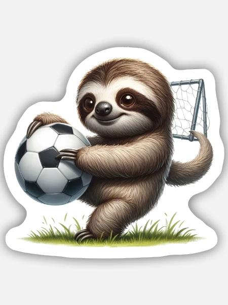 Faultier mit Fußball - Sticker Größe S (10 x 10 cm) - Mattweiß