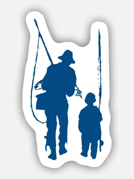 Vater und Sohn beim Angeln. Fischen, - Sticker Größe S (10 x 10 cm) - Mattweiß