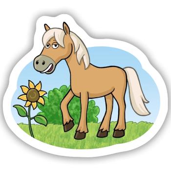 Lustiges Pferd auf Wiese - Sticker Größe S (10 x 10 cm) - Mattweiß - Vorne