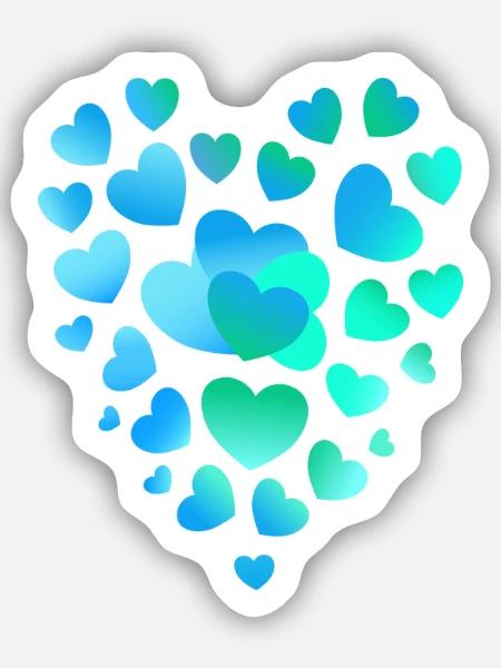 blaue Herzen viele Herzen - Sticker Größe S (10 x 10 cm) - Mattweiß