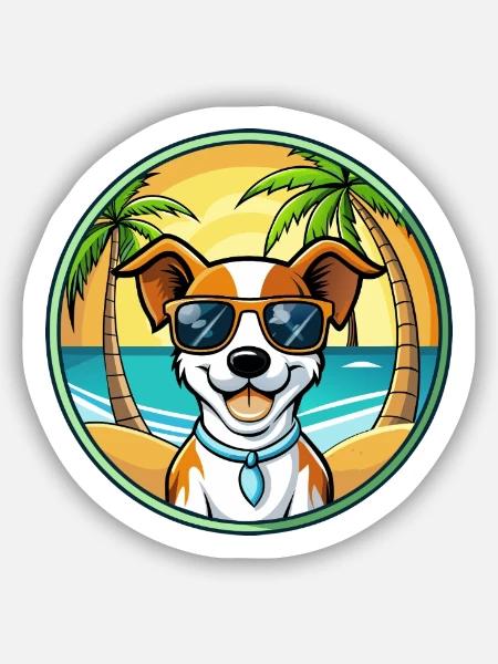 Jack Russell Terrier Chien Race Dessin Animé Lunettes de Soleil - Sticker taille S (10 x 10 cm) - blanc mat