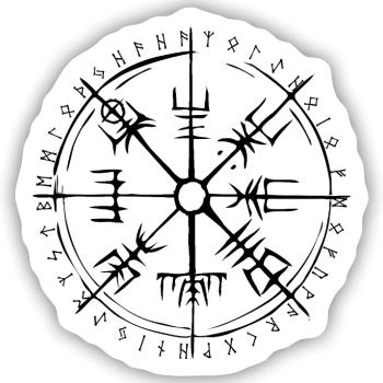 Vegvisir Wikinger Kompass mit Runenkreis - Sticker Größe S (10 x 10 cm) - Mattweiß - Vorne