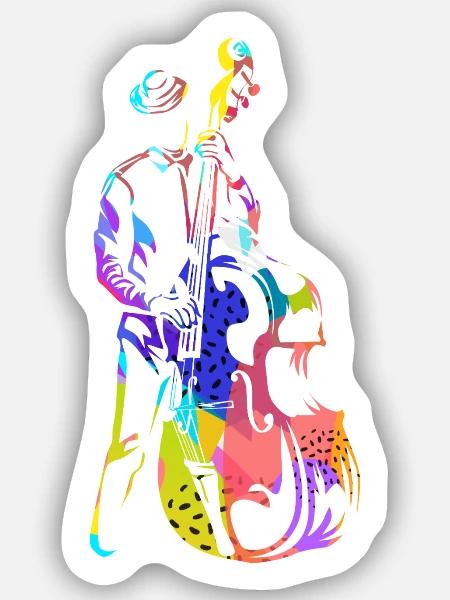 Tiefbrummender Kontrabass Jazzbühne - Sticker Größe S (10 x 10 cm) - Mattweiß