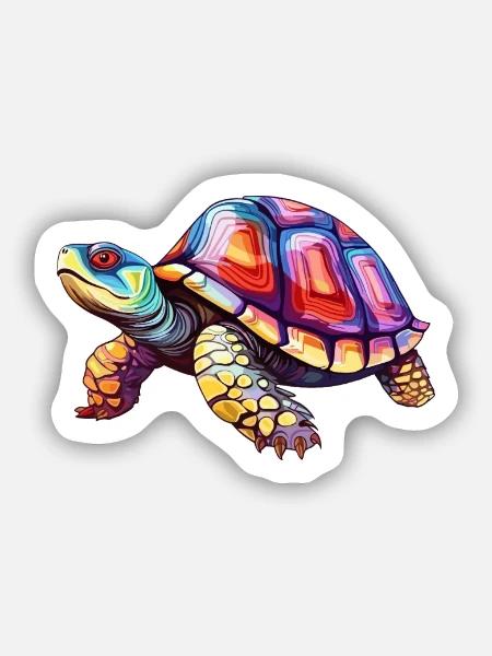 Schildkröte buntes Aquarell Cartoon Kawaii Tier - Sticker Größe S (10 x 10 cm) - Mattweiß