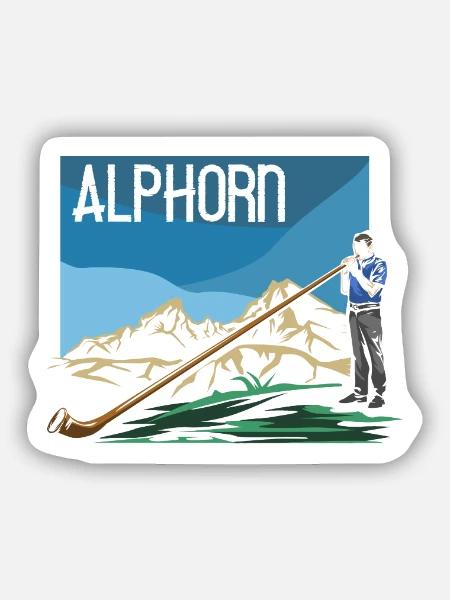 Majestätisches Alphorn Bergklang - Sticker Größe S (10 x 10 cm) - Mattweiß