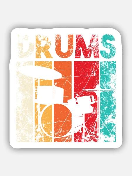 Drums Drummer Schlagzeuger Schlagzeugspieler Retro - Sticker Größe S (10 x 10 cm) - Mattweiß