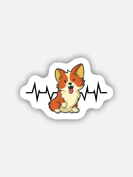 Welsh Corgi Herzschlag - Sticker Größe S (10 x 10 cm) - Mattweiß