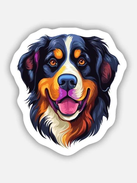 Berner Sennenhund Rasse Aquarell Karikatur Kawa - Sticker Größe S (10 x 10 cm) - Mattweiß