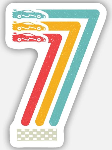 7. Geburtstag Rennwagen 7 Jahre alt Rennauto - Sticker Größe S (10 x 10 cm) - Mattweiß
