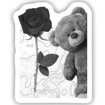 Teddybär mit Rose - Sticker Größe S (10 x 10 cm) - Mattweiß - Vorne