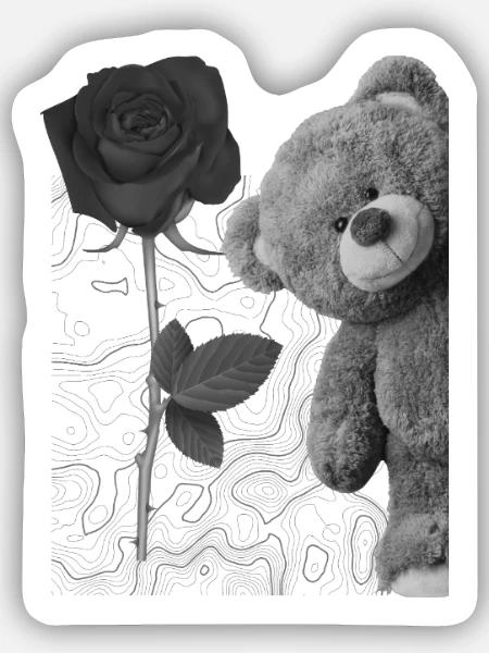 Teddybär mit Rose - Sticker Größe S (10 x 10 cm) - Mattweiß