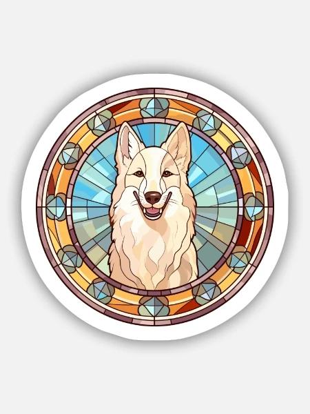 Berger Blanc Suisse Hunderasse Buntglas Colorf - Sticker Größe S (10 x 10 cm) - Mattweiß