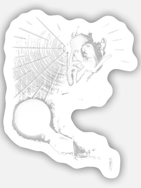 Nikola Tesla avec ampoule et bobine Tesla - Sticker taille S (10 x 10 cm) - blanc mat