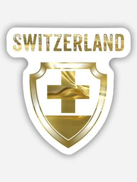 Goldenes Schweizer Schutzschild - Sticker Größe S (10 x 10 cm) - Mattweiß