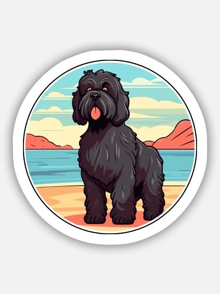 Schwarzer russischer Terrier Hunderasse Cartoon Kawaii Hund - Sticker Größe S (10 x 10 cm) - Mattweiß