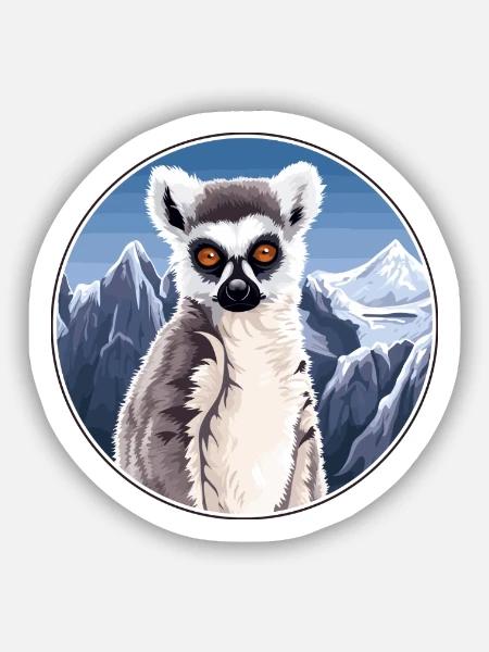 Lemur Aquarell Karikatur Kawaii Haustier Tier Farbefu - Sticker Größe S (10 x 10 cm) - Mattweiß