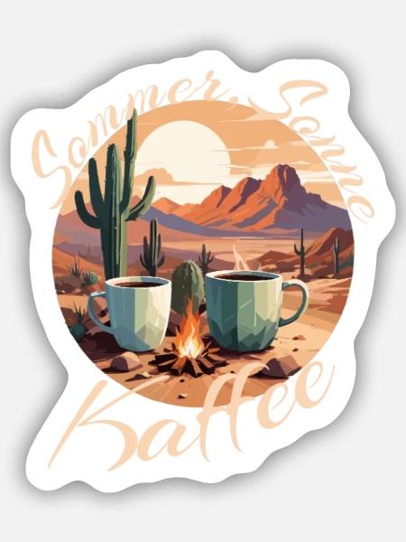 Sommer Sonne Kaffee und Kakteen - Sticker Größe S (10 x 10 cm) - Mattweiß